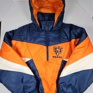 Vintage Blue and Orange Bears Puffer Pro Player Hooded Jacket